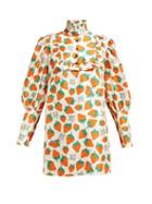 Matchesfashion.com Gucci - Ruffled Strawberry Print Silk Blouse - Womens - Ivory Multi