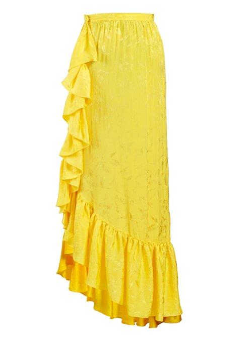 Matchesfashion.com Attico - Asymmetric Jacquard Ruffle Skirt - Womens - Yellow
