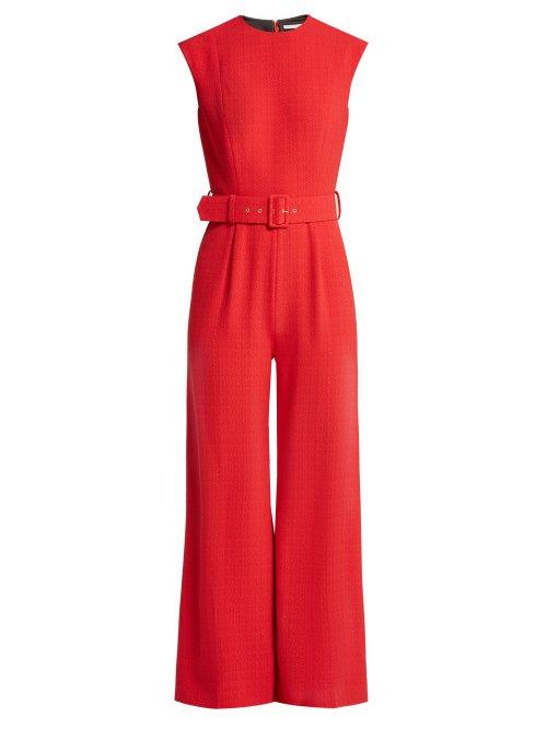 Matchesfashion.com Emilia Wickstead - Barbara Sleeveless Cloqu Jumpsuit - Womens - Red