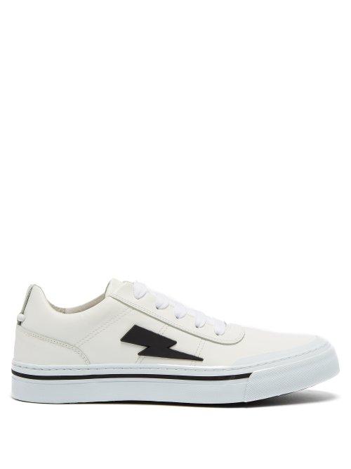 Matchesfashion.com Neil Barrett - Lightning Bolt Leather Trainers - Mens - White Black