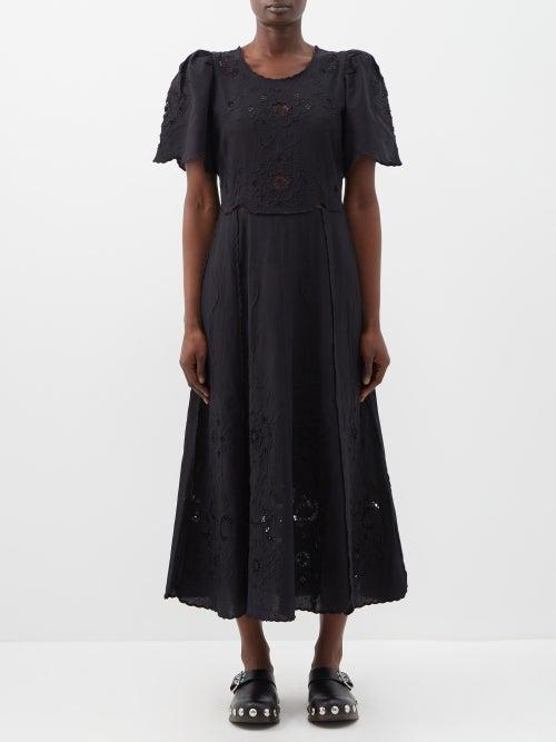 Sea - Kiara Embroidered-cutout Cotton-blend Dress - Womens - Black