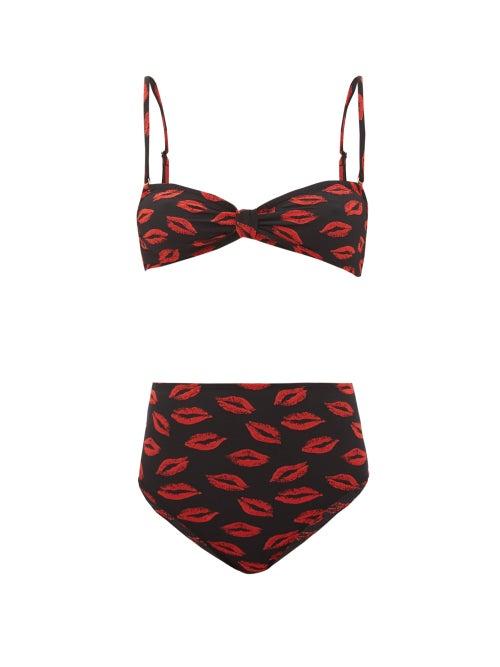 Matchesfashion.com Leslie Amon - Thea Lip-print High-rise Bikini - Womens - Red Print
