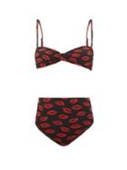 Matchesfashion.com Leslie Amon - Thea Lip-print High-rise Bikini - Womens - Red Print