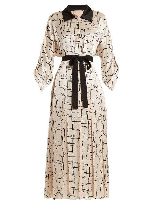 Matchesfashion.com Roksanda - Lucinda Ink Print Satin Dress - Womens - White Black