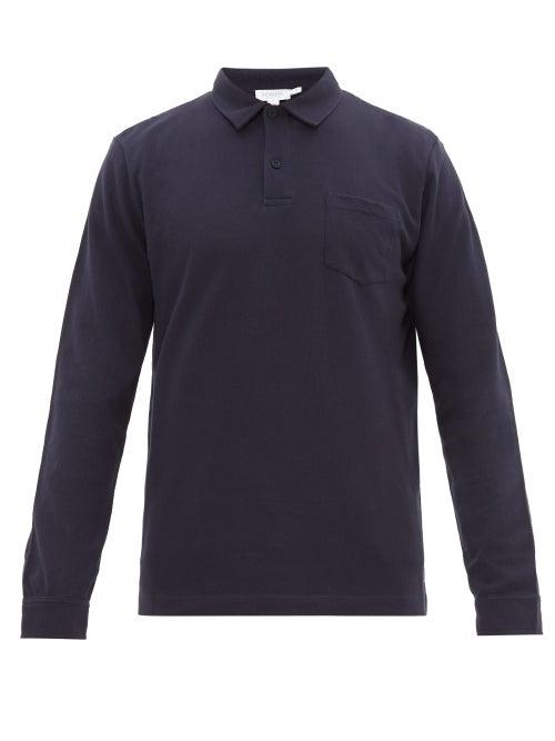 Matchesfashion.com Sunspel - Riviera Long Sleeve Cotton Piqu Polo Shirt - Mens - Navy