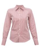 Matchesfashion.com Maison Margiela - Cut Out Striped Cotton Poplin Shirt - Womens - Burgundy Multi