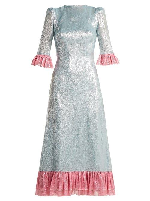 Matchesfashion.com The Vampire's Wife - Falconetti Ruffle Trimmed Silk Blend Dress - Womens - Blue Multi