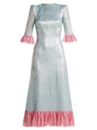 Matchesfashion.com The Vampire's Wife - Falconetti Ruffle Trimmed Silk Blend Dress - Womens - Blue Multi