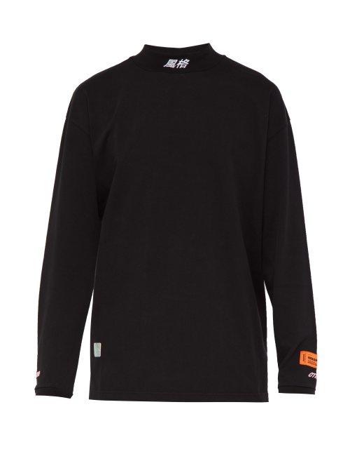 Matchesfashion.com Heron Preston - Logo Embroidered Long Sleeved Cotton T Shirt - Mens - Black White