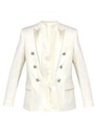 Matchesfashion.com Balmain - Double Breasted Wool Twill Tuxedo Jacket - Mens - White