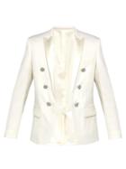 Matchesfashion.com Balmain - Double Breasted Wool Twill Tuxedo Jacket - Mens - White