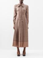 Gucci - Pussy-bow G Logo-print Silk-faille Dress - Womens - Beige Pink