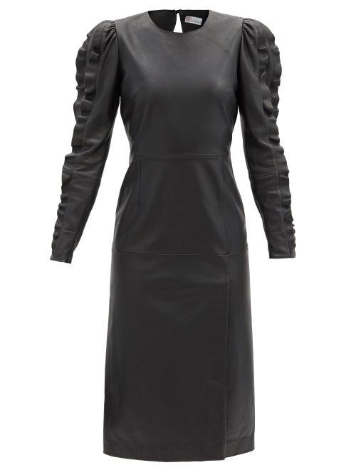 Matchesfashion.com Redvalentino - Ruffled-sleeve Leather Dress - Womens - Black