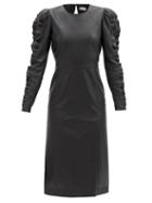 Matchesfashion.com Redvalentino - Ruffled-sleeve Leather Dress - Womens - Black