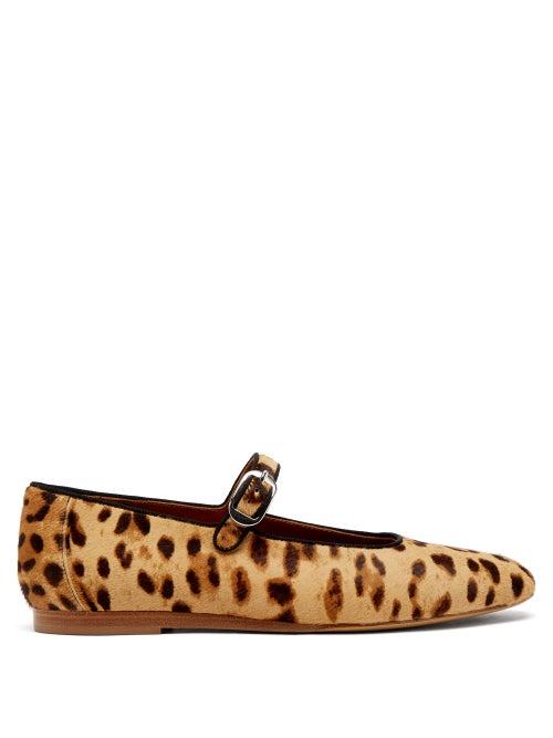 Le Monde Beryl - Mary Jane Leopard-print Calf-hair Ballet Flats - Womens - Leopard