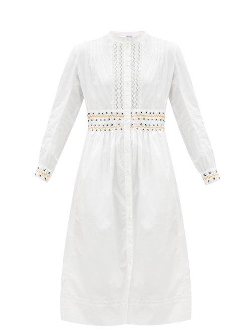 Matchesfashion.com Thierry Colson - Rebecca Floral Lace-trimmed Cotton Shirt Dress - Womens - White/ivory