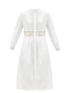 Matchesfashion.com Thierry Colson - Rebecca Floral Lace-trimmed Cotton Shirt Dress - Womens - White/ivory