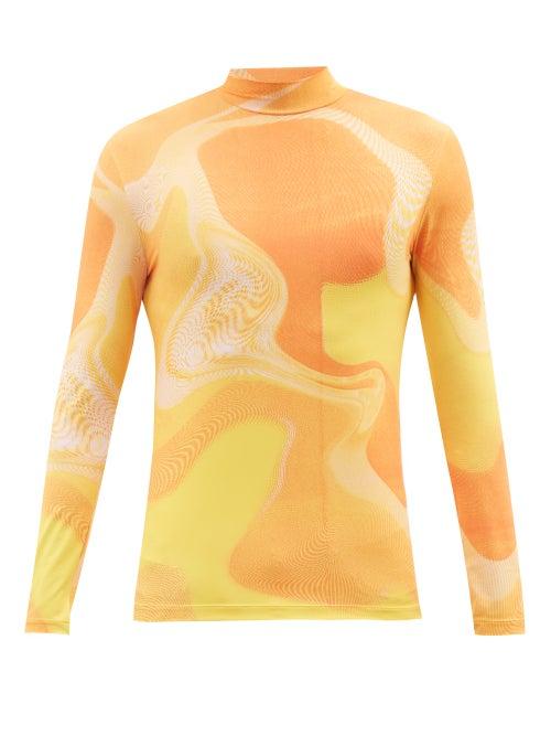 Erl - Swirl-print Mesh Long-sleeved T-shirt - Mens - Orange