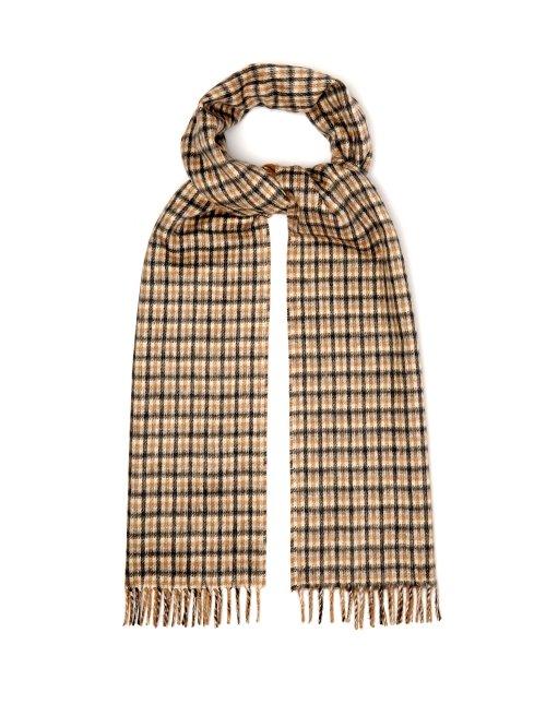 Matchesfashion.com Prada - Reversible Checked Silk And Cashmere Blend Scarf - Mens - Camel