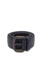 Matchesfashion.com Bottega Veneta - Intrecciato Leather 4cm Belt - Mens - Navy