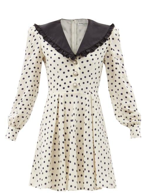 Alessandra Rich - Chelsea-collar Polka-dot Silk-crepe Mini Dress - Womens - White Blue Multi