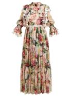 Matchesfashion.com Dolce & Gabbana - Floral Print Ruffled Silk Blend Chiffon Gown - Womens - White Multi