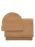 Matchesfashion.com Johnstons Of Elgin - Ribbed-cashmere Beanie Hat & Scarf - Womens - Camel
