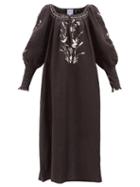 Thierry Colson - Valeska Embroidered Linen Maxi Dress - Womens - Black
