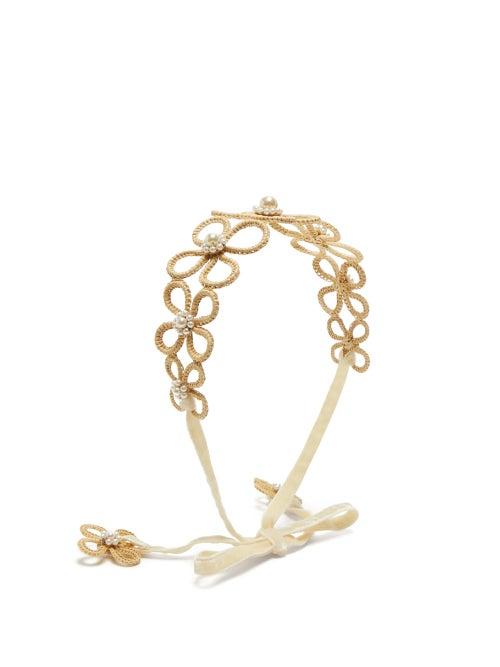 Matchesfashion.com Magnetic Midnight - Pearl-embellished Raffia-flower Headband - Womens - White