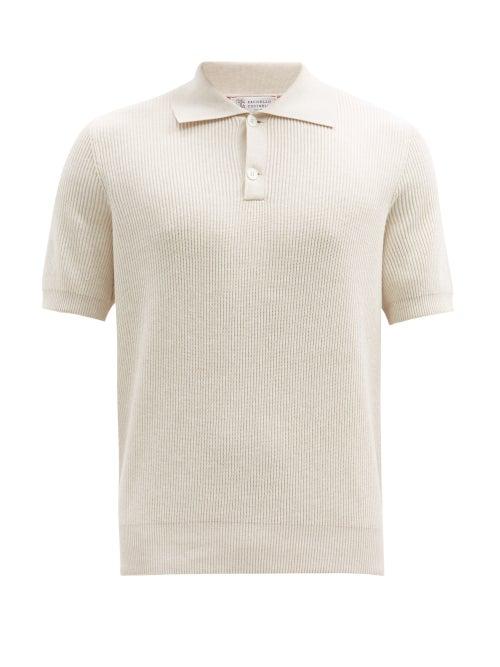 Matchesfashion.com Brunello Cucinelli - Spread-collar Ribbed Cotton Polo Shirt - Mens - Cream