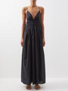 Matteau - Gathered Organic-cotton Poplin Maxi Dress - Womens - Black