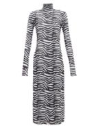 Matchesfashion.com Staud - Zebra-print Metallic-lined Mesh Midi Dress - Womens - White Black