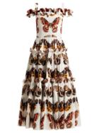Matchesfashion.com Dolce & Gabbana - Butterfly Print Cotton Poplin Dress - Womens - Brown White