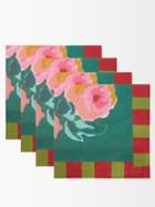 Lisa Corti - Set Of Four Nizam Floral-print Cotton Napkins - Womens - Green Red