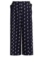 Matchesfashion.com Chlo - Little Horses Embroidered Cropped Wool Trousers - Womens - Navy White