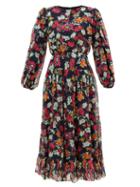 Matchesfashion.com Saloni - Isabel Floral-print Silk-chiffon Midi Dress - Womens - Navy Multi