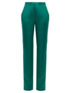 Matchesfashion.com Carolina Herrera - High Rise Straight Leg Satin Trousers - Womens - Green