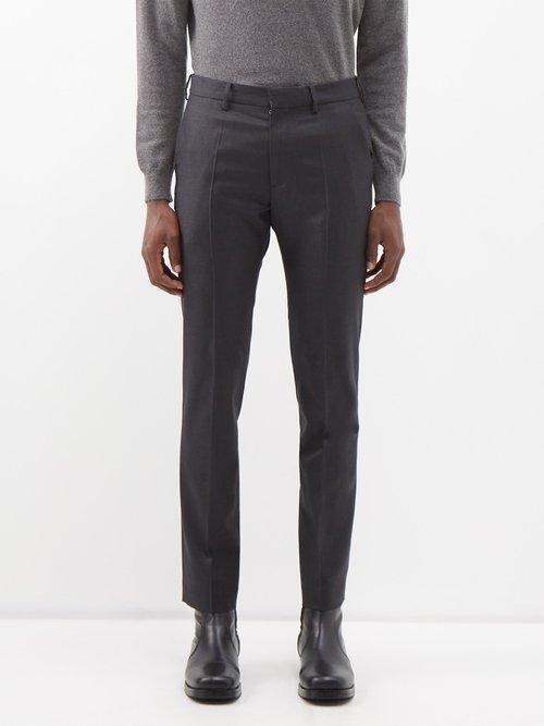 Raey - Pleated Wool Slim-leg Suit Trousers - Mens - Charcoal