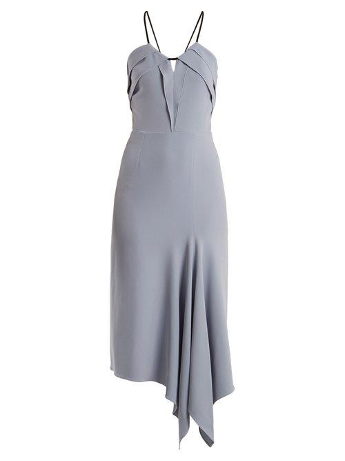 Matchesfashion.com Roland Mouret - Fazeley V Neck Sleeveless Crepe Midi Dress - Womens - Light Blue