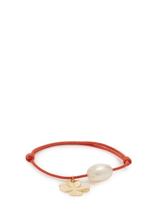 Matchesfashion.com Aurlie Bidermann - Grigri 18kt Gold Plated Clover Cord Bracelet - Womens - Red