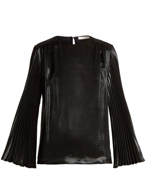 Matchesfashion.com Christopher Kane - Pleated Sleeved Silk Blend Top - Womens - Black