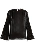 Matchesfashion.com Christopher Kane - Pleated Sleeved Silk Blend Top - Womens - Black