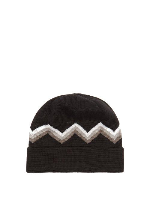Matchesfashion.com Perfect Moment - Zigzag Intarsia Wool Blend Beanie Hat - Womens - Black Multi