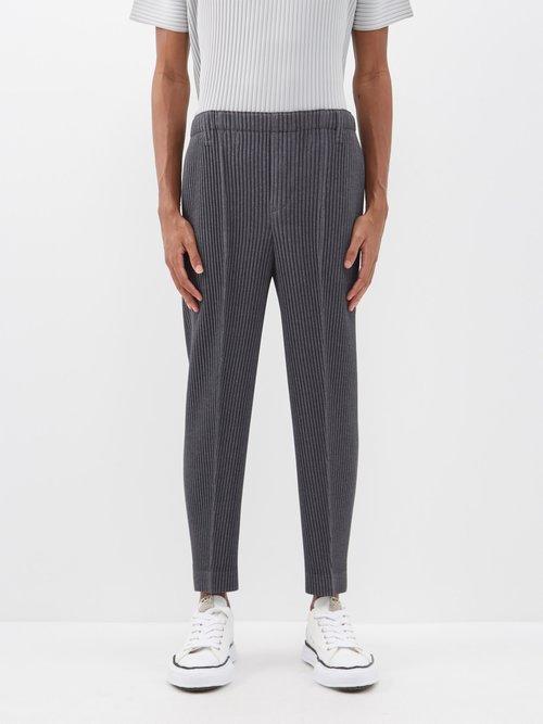 Homme Pliss Issey Miyake - Centre-crease Technical-pleated Trousers - Mens - Charcoal