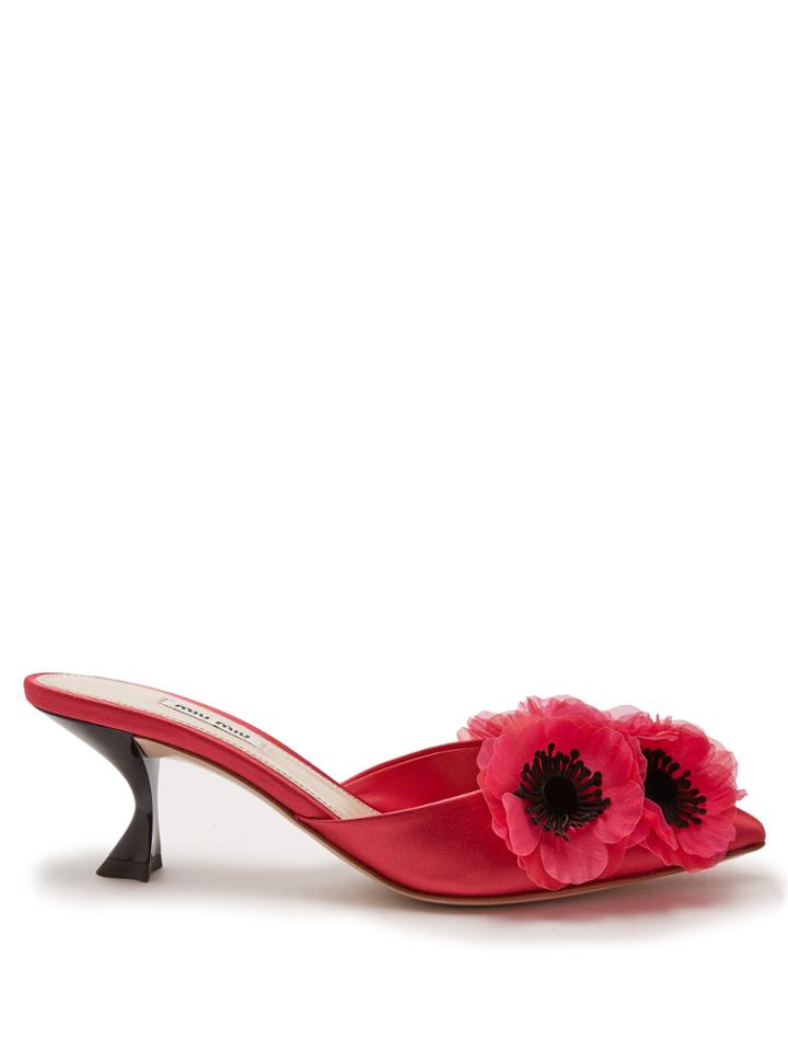 Miu Miu Flower-embellished Satin Mules