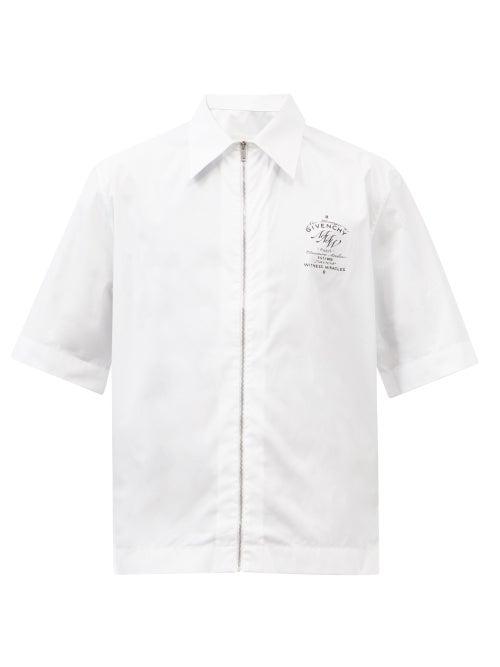 Givenchy - Logo-print Zip-front Cotton-poplin Shirt - Mens - White