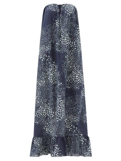 Matchesfashion.com Adriana Degreas - Serpent Abstract-print Strapless Cotton Maxi Dress - Womens - Navy Print