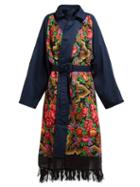 Matchesfashion.com Vetements - Reversible Floral Print Cotton Trench Coat - Womens - Navy
