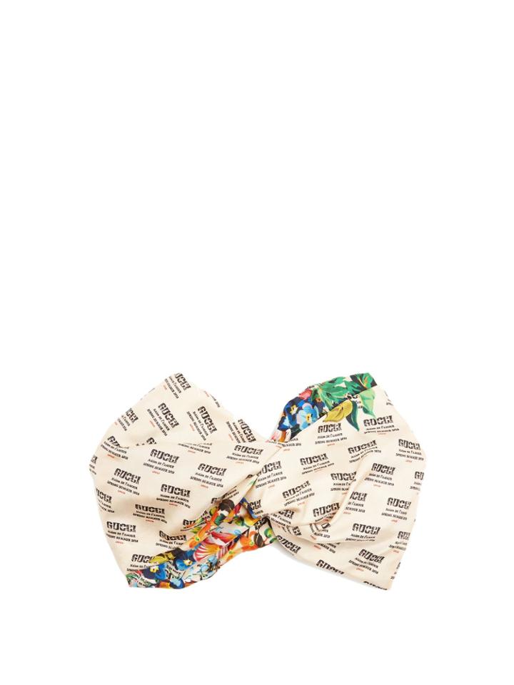 Gucci Invite And Flowers-print Silk Headband