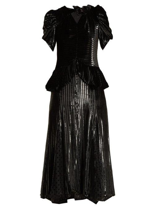 Matchesfashion.com Erdem - Dianthia Striped Velvet Midi Dress - Womens - Black